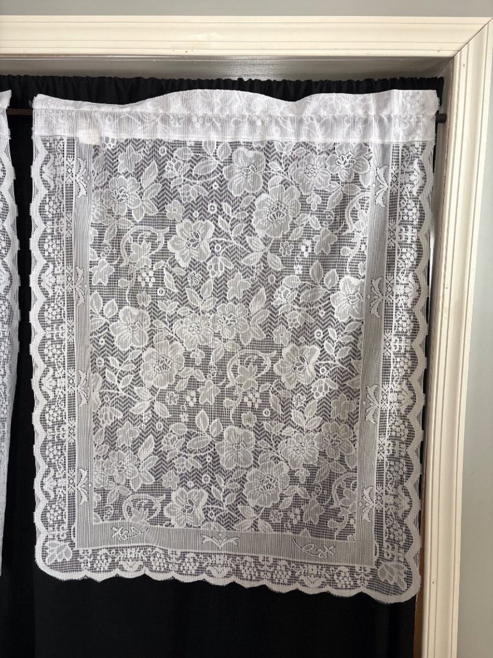White Floral Lace Curtain Panel 30" W x 36" L Polyester Fabric Sheer Decorative